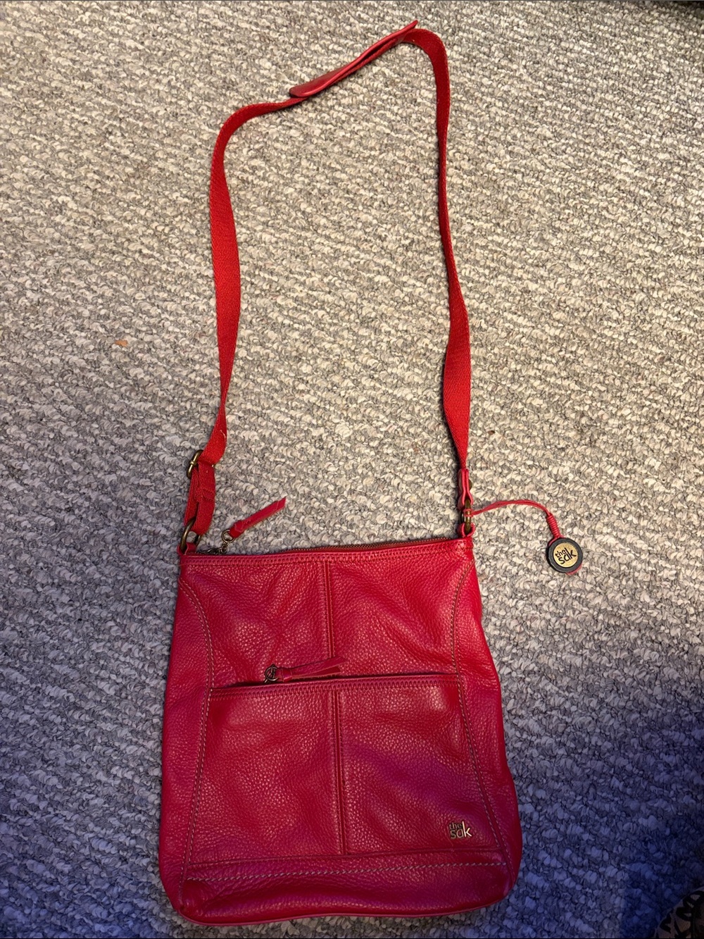 The Sak Pink-Red Pebbled Leather Crossbody Bag